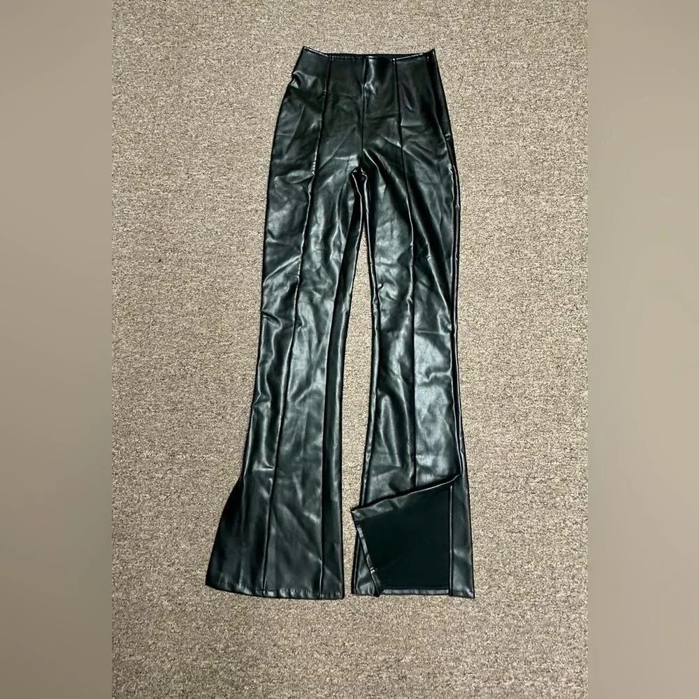 NWT Abercrombie & Fitch Black Vegan Leather Flare Pants